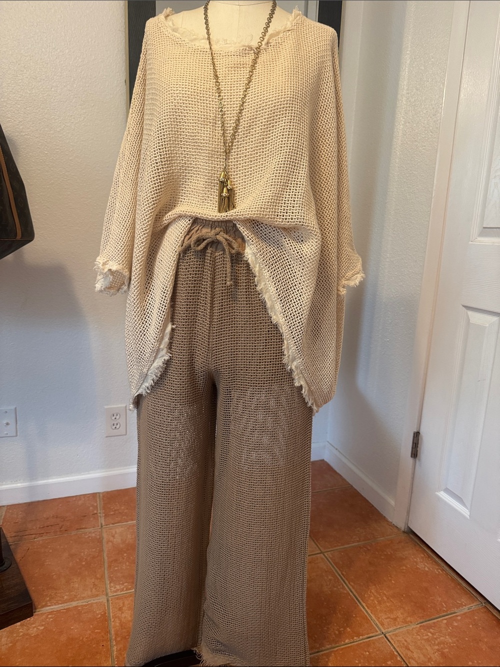 Milio-Milano Women's Knit Wide-Leg Pants Set in Taupe XS